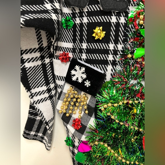 Handmade Decorated Ugly Christmas Tree Sweater Black & White Size L - Picture 5 of 7